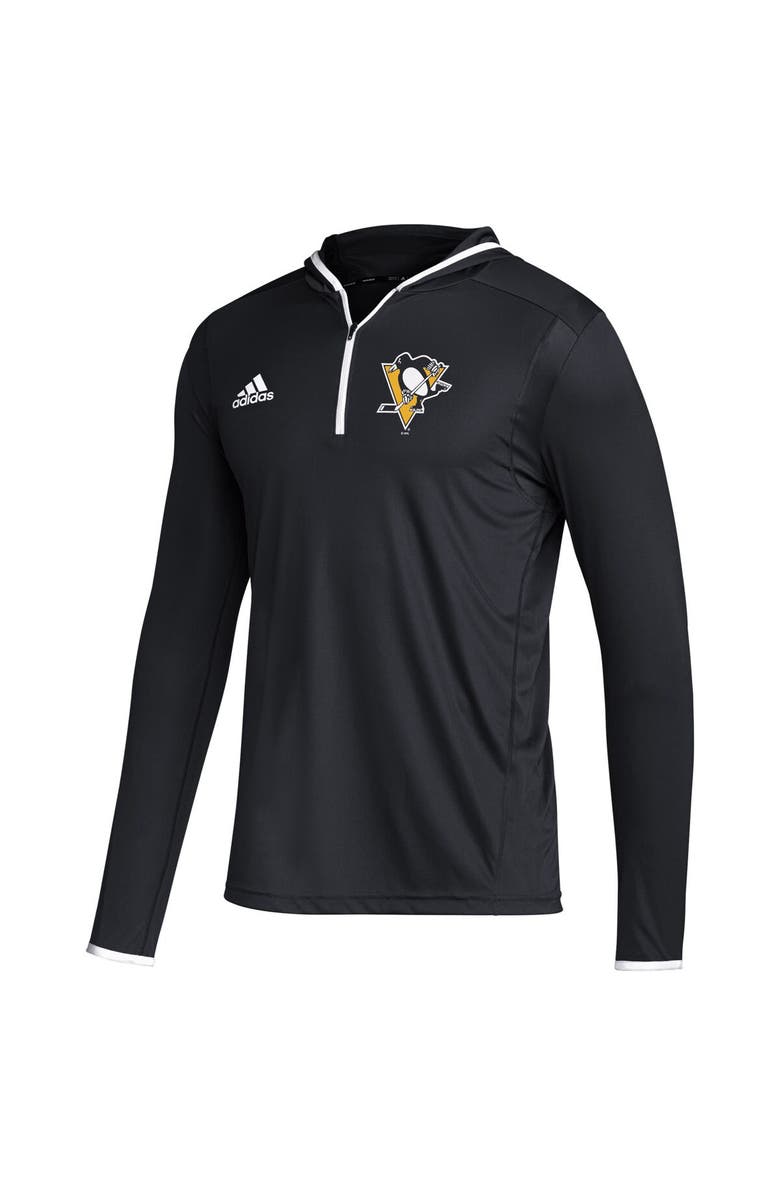 adidas Men's adidas Black Pittsburgh Penguins Team Long Sleeve Quarter-Zip Hoodie T-Shirt, Alternate, color, 