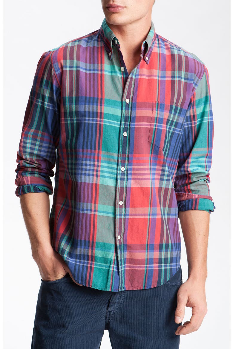 India Madras Plaid Shirt, Main, color, BLUE/ RED