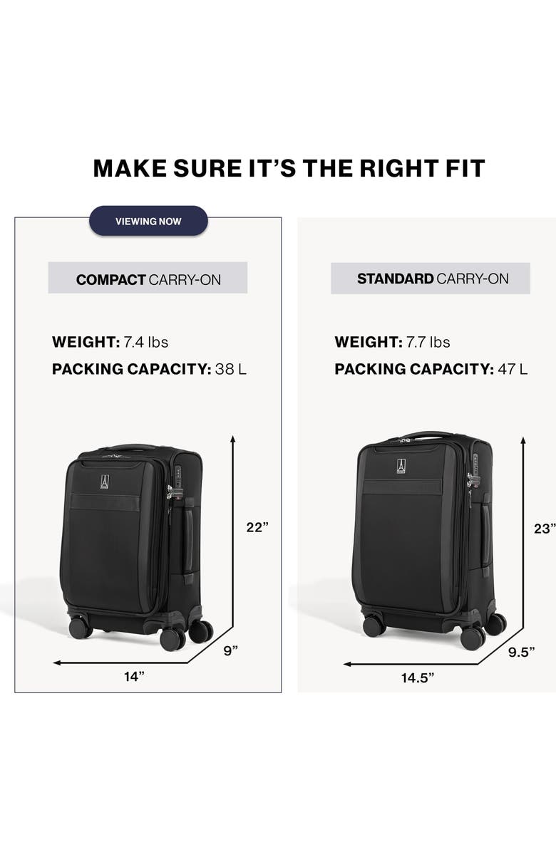 TRAVELPRO Versapack + Lightweight Softside Expandable 20" Compact Carry On Spinner Luggage, Alternate, color, Black