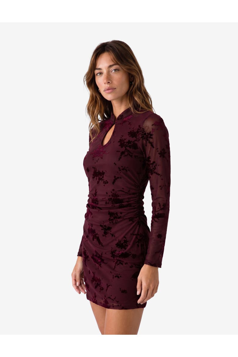 Floral Tulle Mini Dress, Alternate, color, BORDEUX
