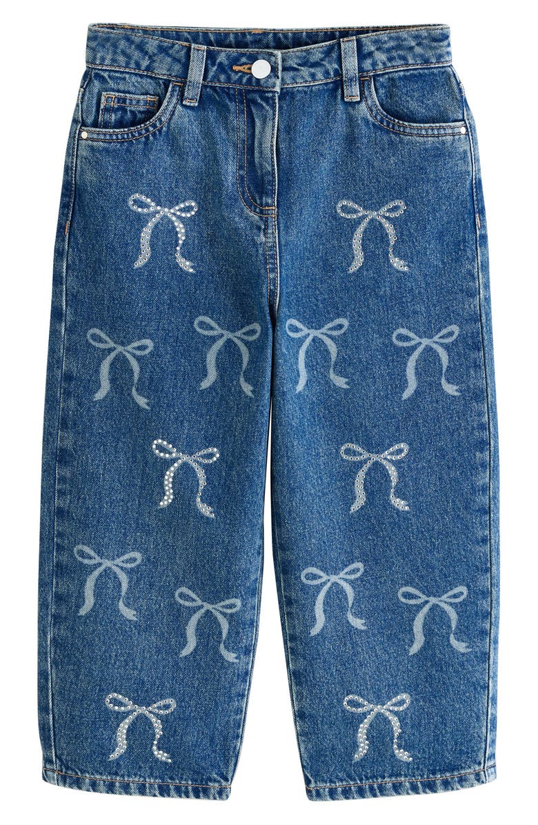 NEXT Kids' Sequin Bow Barrel Jeans, Main, color, Blue