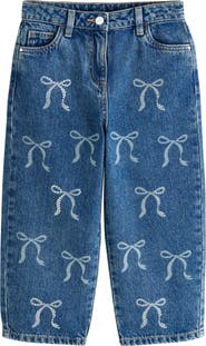 NEXT Kids' Sequin Bow Barrel Jeans