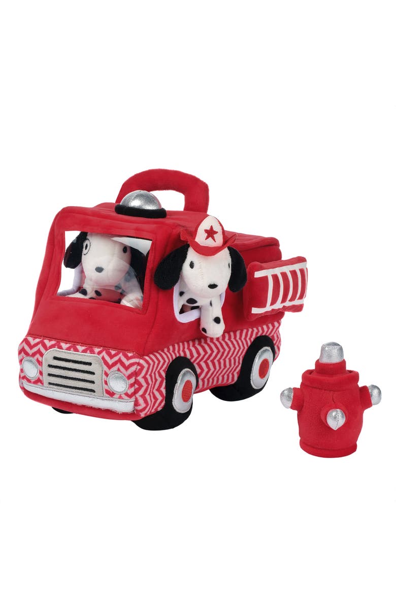 Lambs & Ivy Fire Truck 5pc Developmental Plush Soft Toy Interactive Play Set, Alternate, color, Red