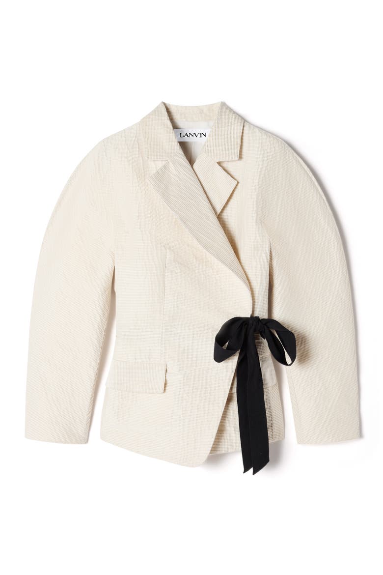 White Belted Jacquard Jacket, Alternate, color, Ecru