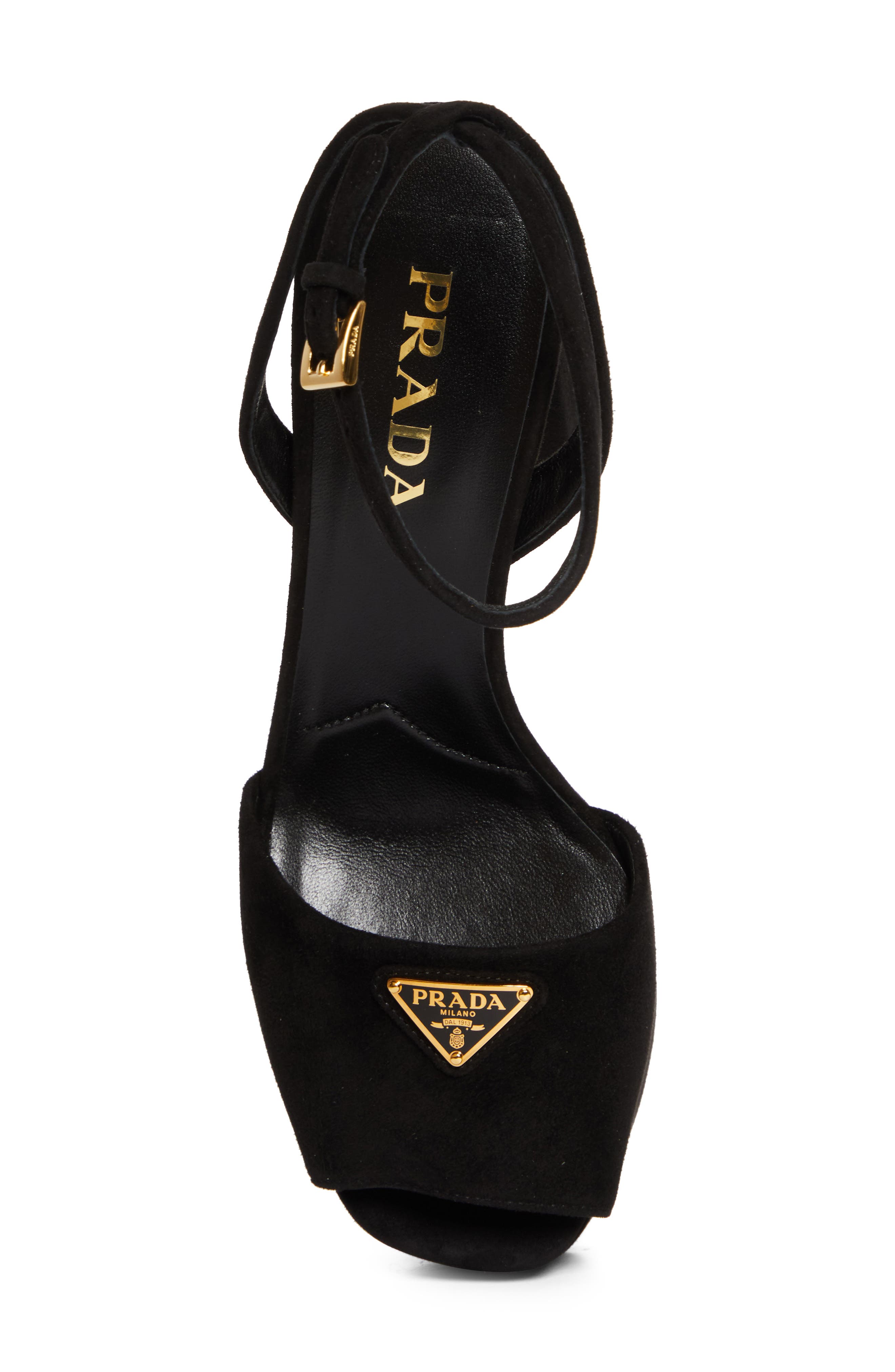 Prada Triangle Logo Ankle Strap Plaform Sandal, Alternate, color, Nero