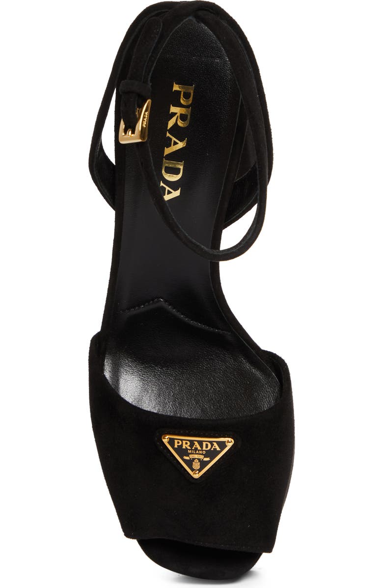Prada Triangle Logo Ankle Strap Plaform Sandal, Alternate, color, Nero