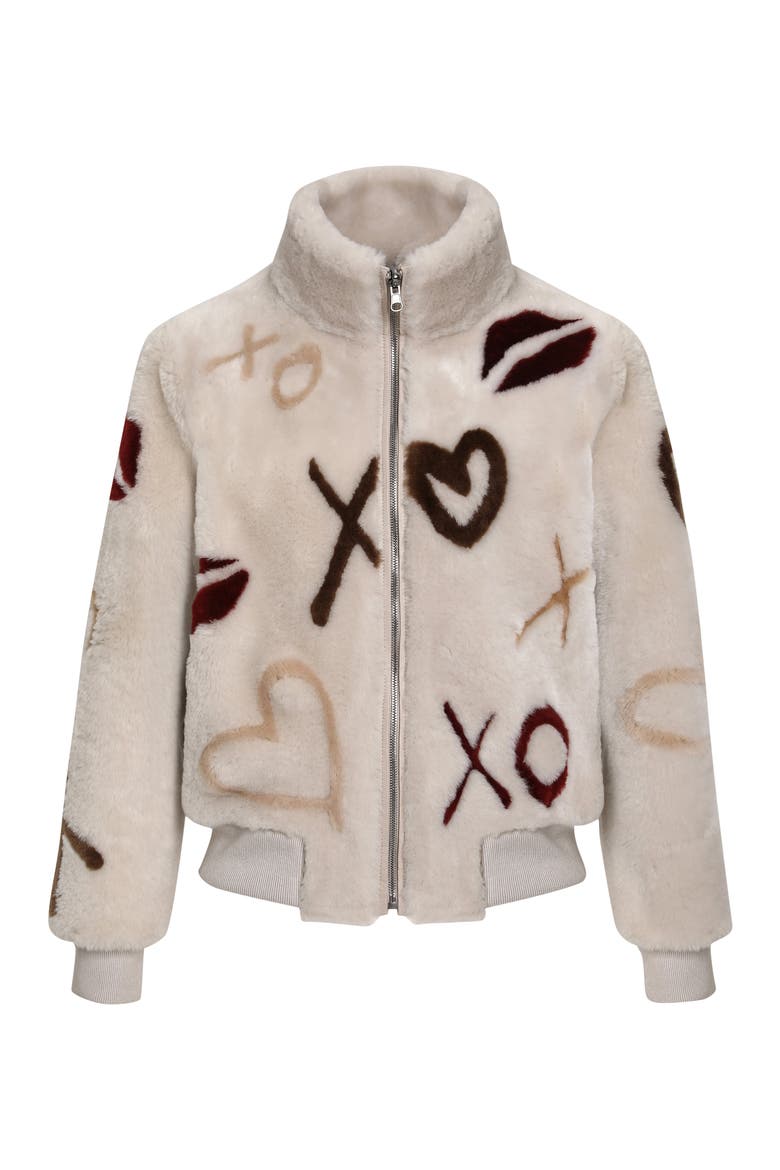 Reversible Shearing Lamb Bomber Jacket, Alternate, color, CREAM/XO MULTI