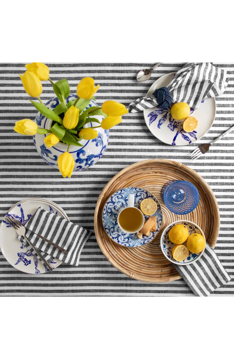 Solino Home Linen Tablecloth for Spring and Easter - Amalfi Stripe, 60 x 156 Inch, Alternate, color, Black And White