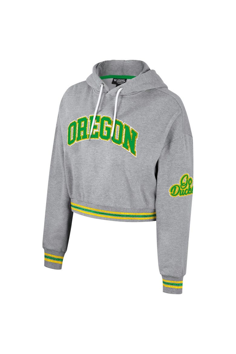 Women's The Wild Collective Heather Gray Oregon Ducks Cropped Shimmer Pullover Hoodie, Alternate, color, Heather Gray