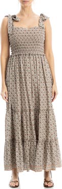 MAX STUDIO Tie Strap Smocked Tiered Sundress