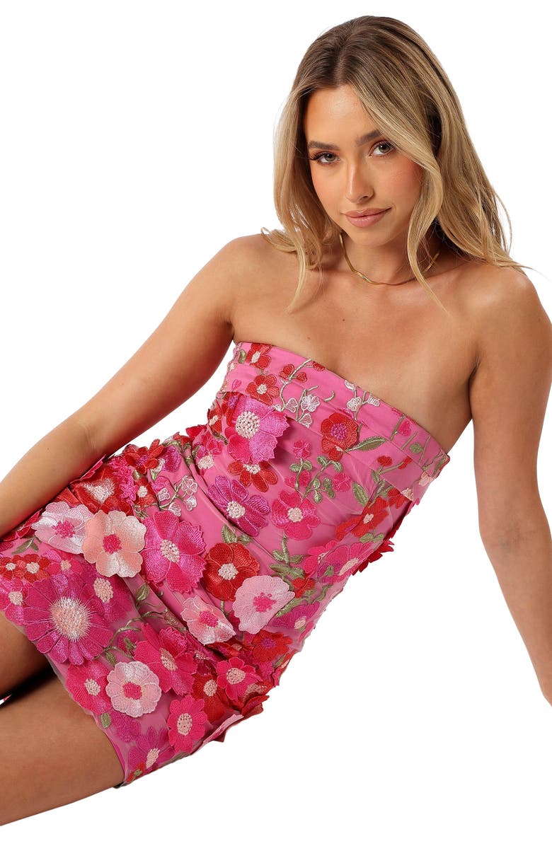 Petal & Pup Butterfields Embroidered Floral Strapless Minidress, Alternate, color, Hot Pink