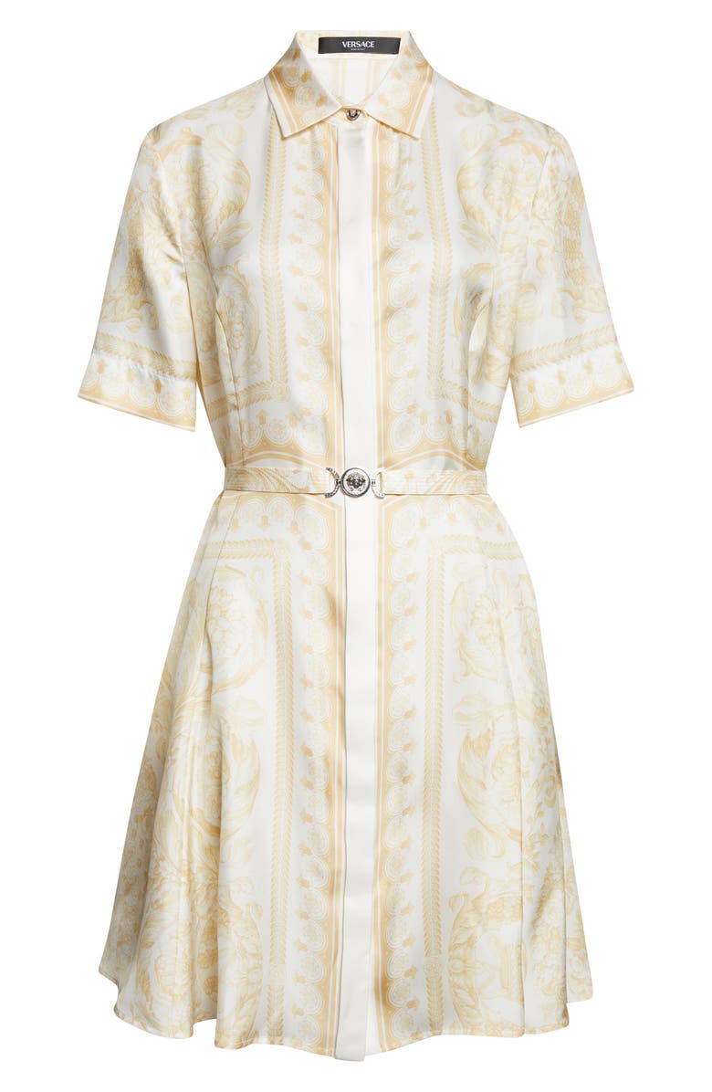 Versace Barocco Foulard Belted Silk Dress, Main, color, Washed Out Gold