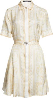 Versace Barocco Foulard Belted Silk Dress