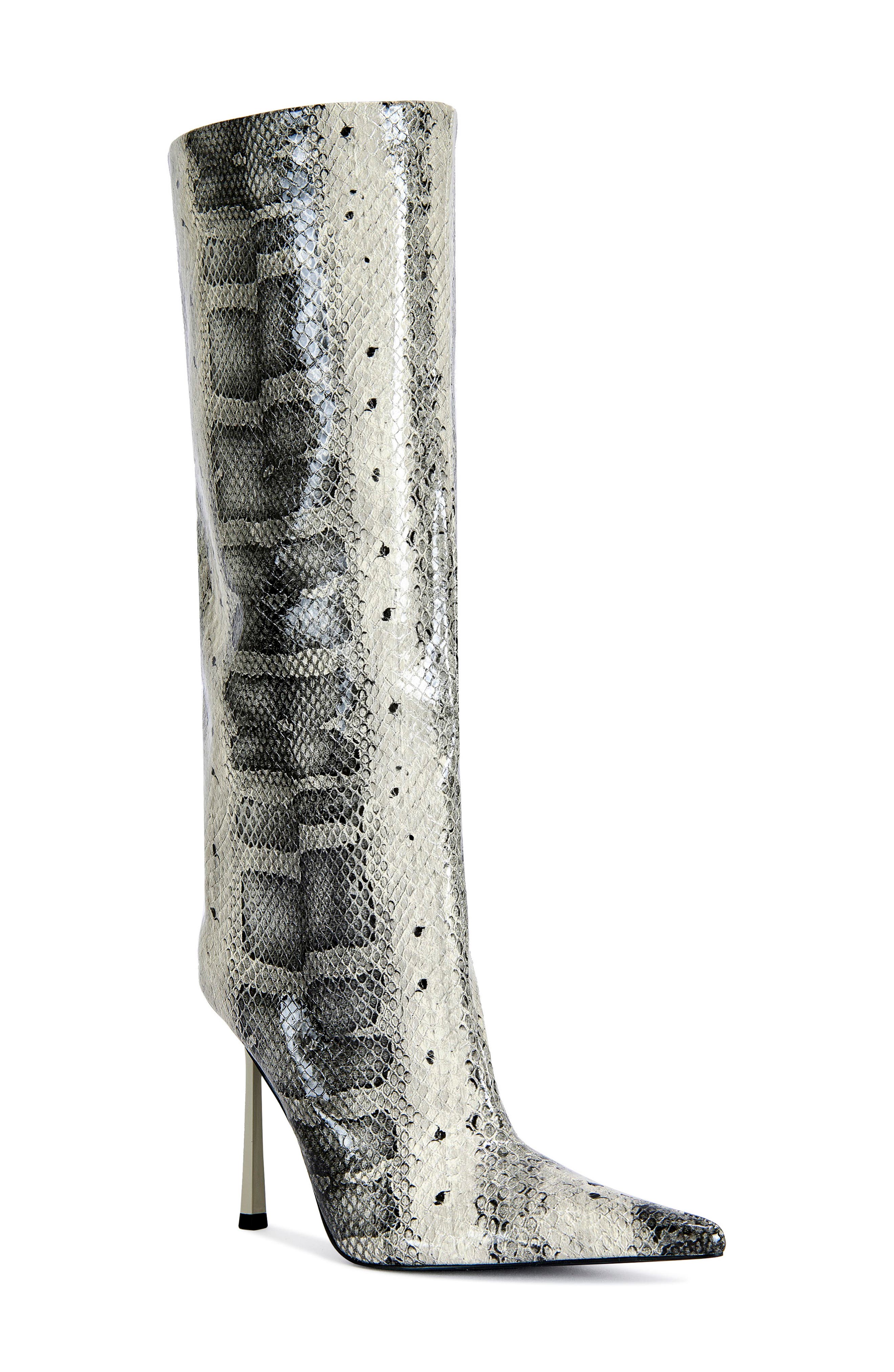 AZALEA WANG Madeye Snakeskin Embossed Knee High Boot, Main, color, Grey Multi