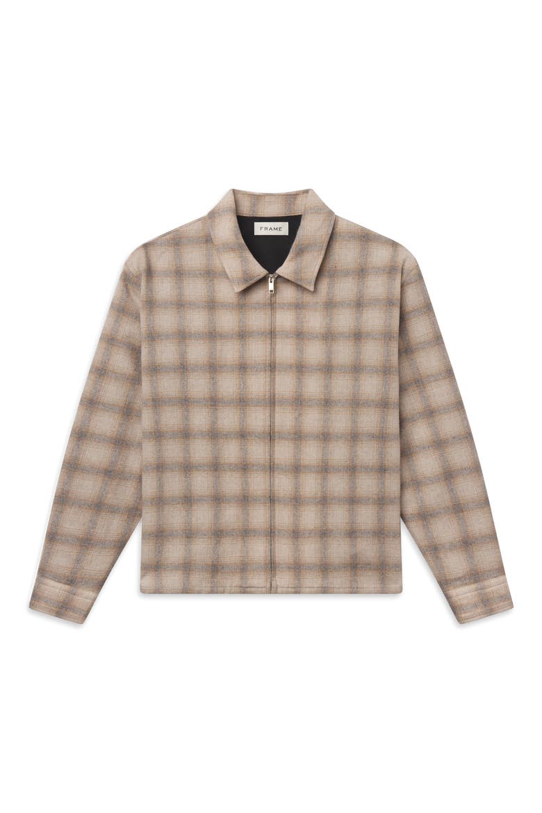 Plaid Zip Wool Blend Overshirt, Alternate, color, BROWN PLAID