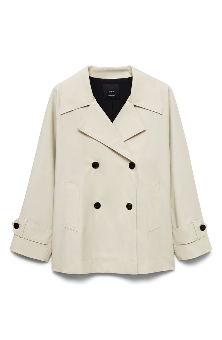 MANGO Short Double Breasted Trench Coat, Alternate, color, Light/ Pastel Grey