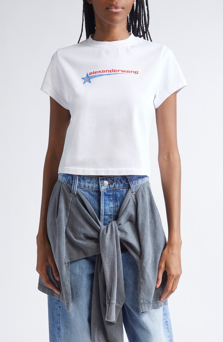 Alexander Wang Shrunken Cotton Graphic T-Shirt, Main, color, White