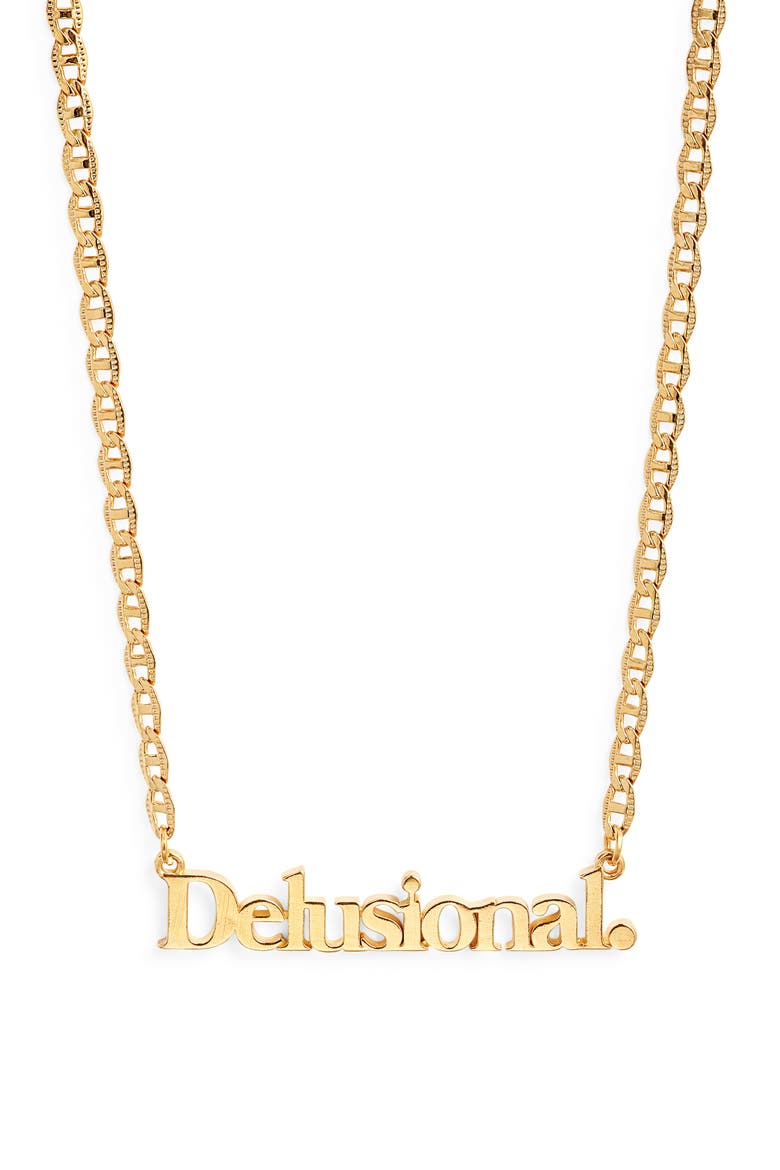 Delusional Nameplate Necklace, Main, color, GOLD