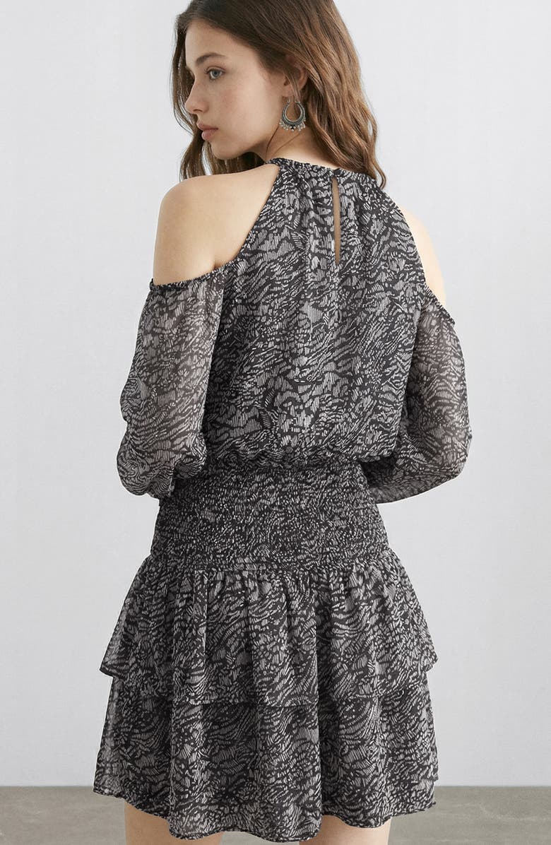 MANGO TEEN Long Sleeve Cold Shoulder Minidress, Alternate, color, Navy