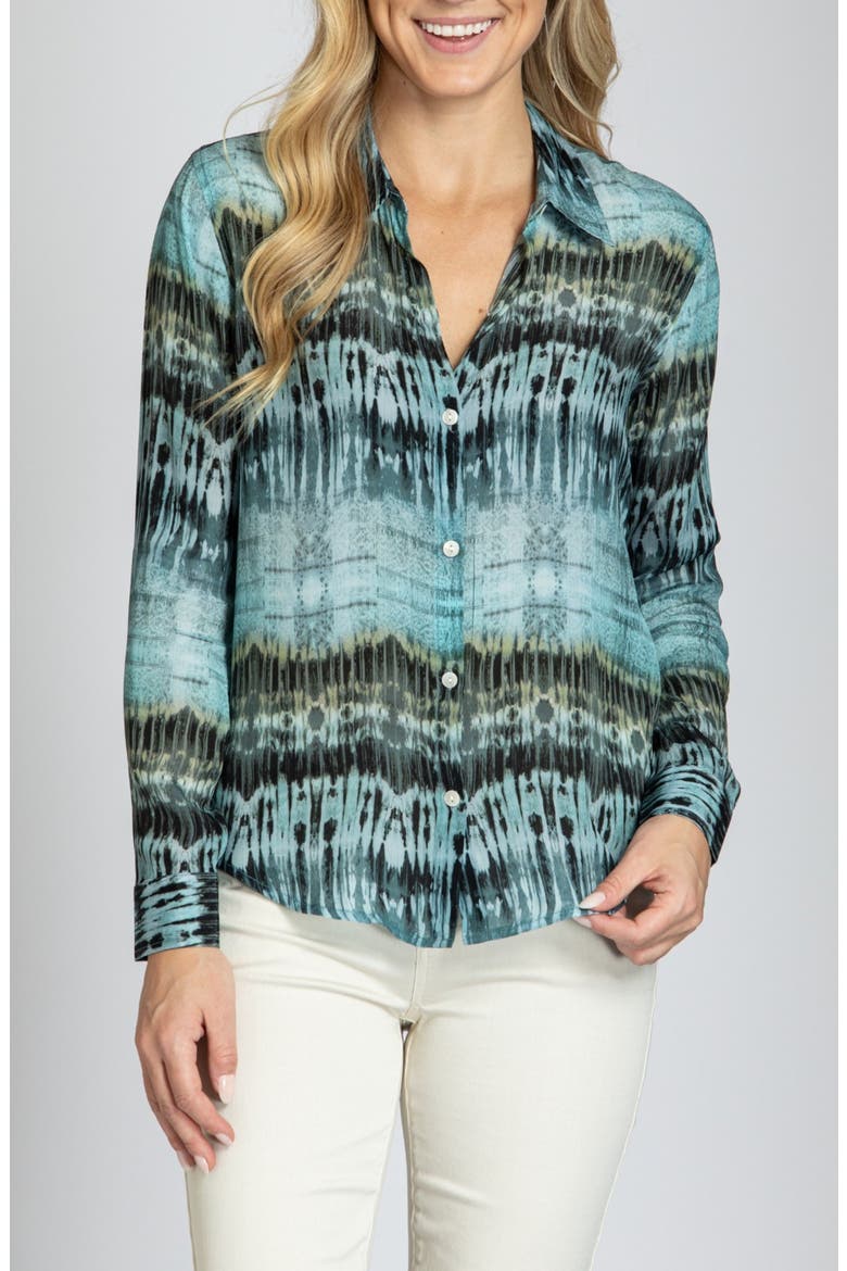 Abstract Print Roll Tab Sleeve Button-Up Shirt, Main, color, BRIGHT BLUE MULTI