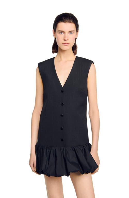 Sandro Womens Ruffle-hem Button-down Sleeveless Cotton Mini Dress Black In Black