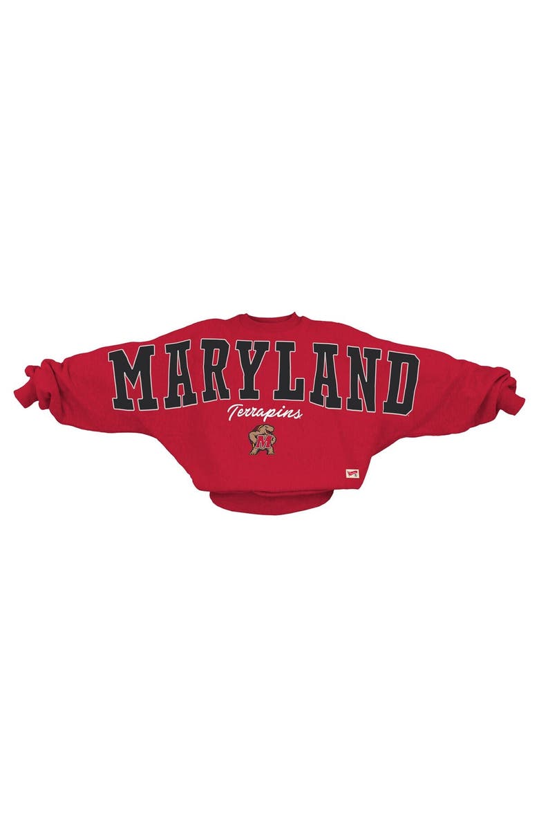 PRESSBOX Women's Pressbox Red Maryland Terrapins Flannigan Oversized Dolman Pullover Sweatshirt, Main, color, Red