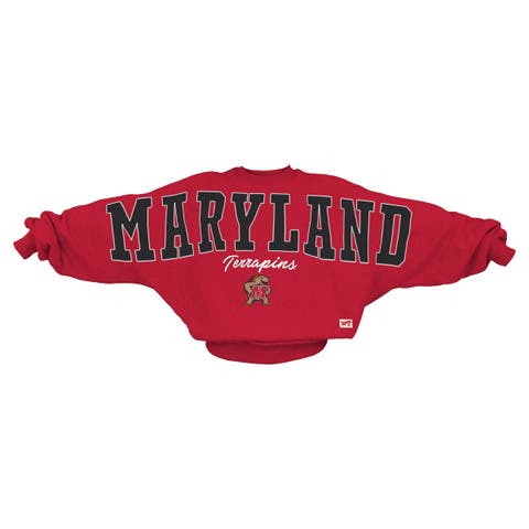 Women's Pressbox  Red Maryland Terrapins Flannigan Oversized Dolman Pullover Sweatshirt