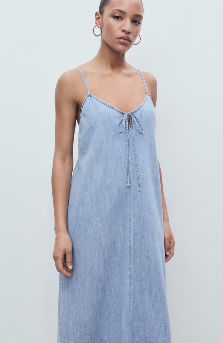 MANGO Denim Halter Shift Dress, Alternate, color, Medium Blue