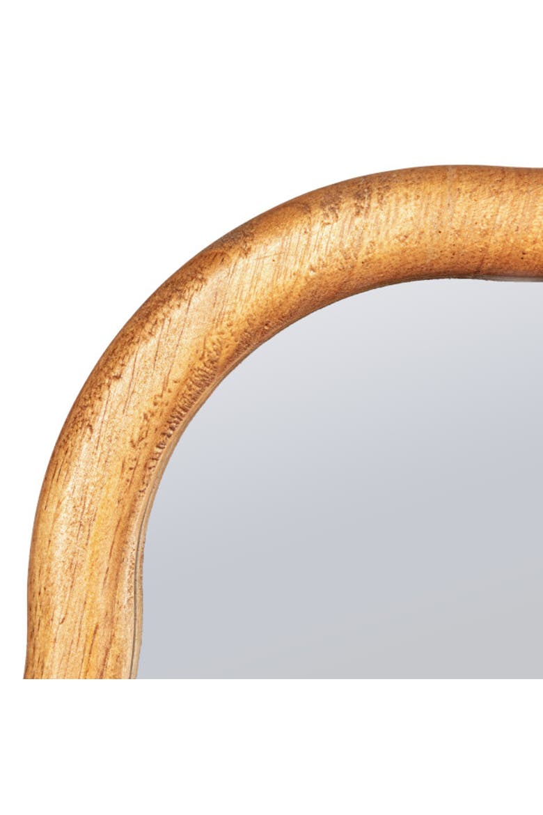 Wavy Round Mirror with Scalloped Wooden Frame, Alternate, color, Natural