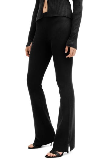 Allsaints Peaches Slit Hem Knit Flare Pants In Black