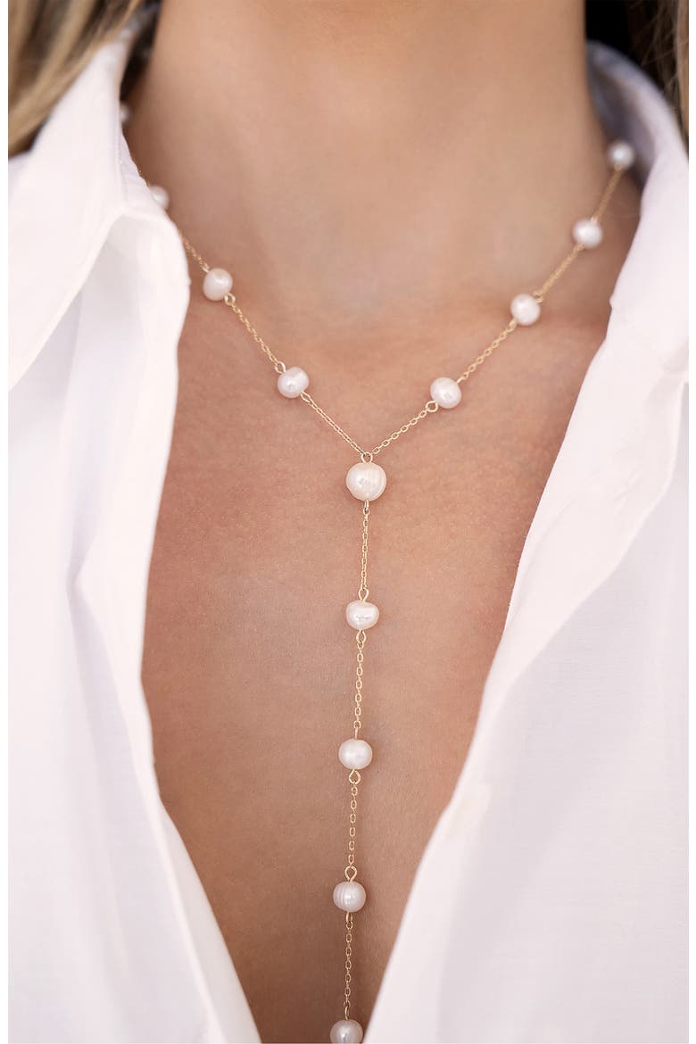 Dripping Freshwater Pearl Y-Necklace, Alternate, color, GOLD