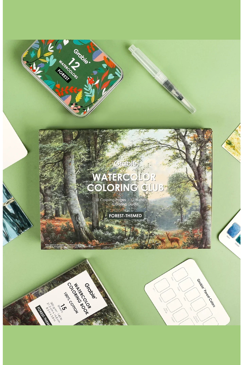 Forest Themed Watercolor Coloring Club Box, Alternate, color, Forest-Themed