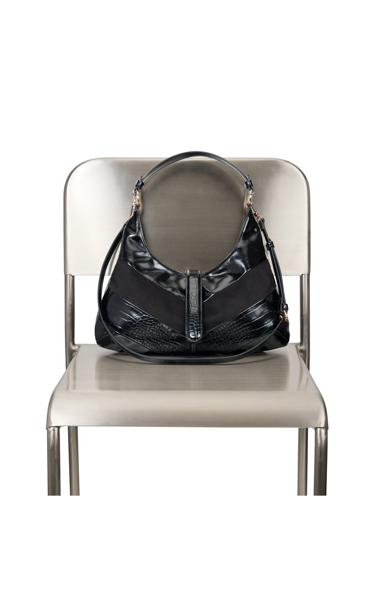 Caltun Faux Leather Hobo Bag, Alternate, color, BLACK