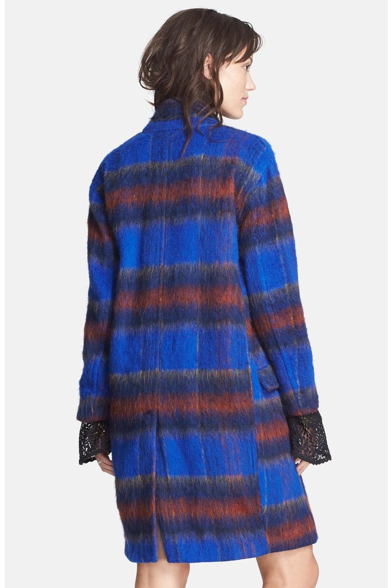 'Long & Lean' Overcoat, Alternate, color, BLUE PLAID