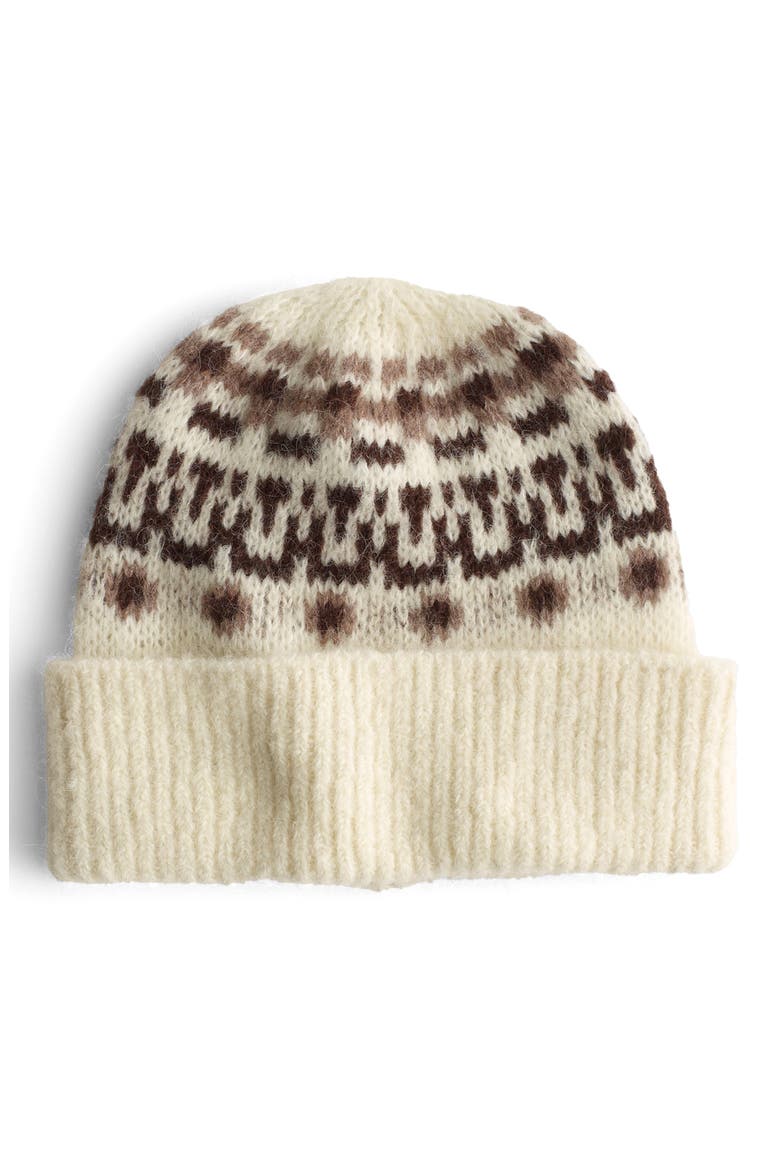 Ryan Fair Isle Beanie, Main, color, WHITE AND BROWN FAIR ISLE