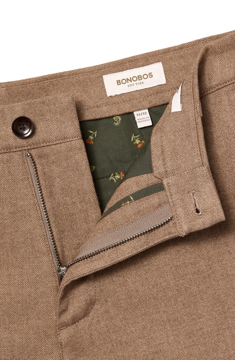 Bonobos Flat Front Brushed Cotton Herringbone Chinos, Alternate, color, Dark Khaki Herringbone