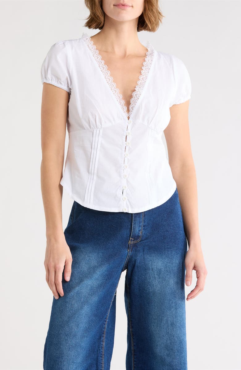 Vigoss Lace Trim Milkmaid Top, Main, color, White