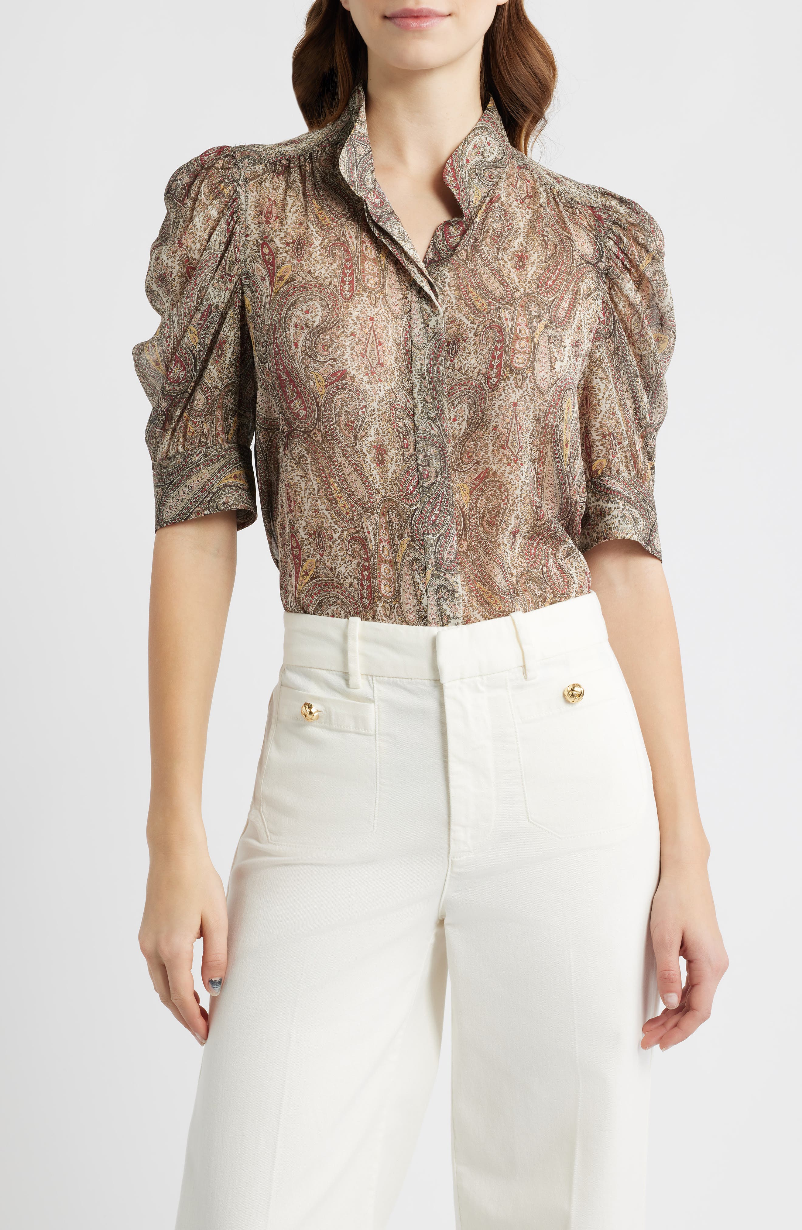 The Gillian Paisley Puff Sleeve Silk Shirt (Women) | Nordstrom