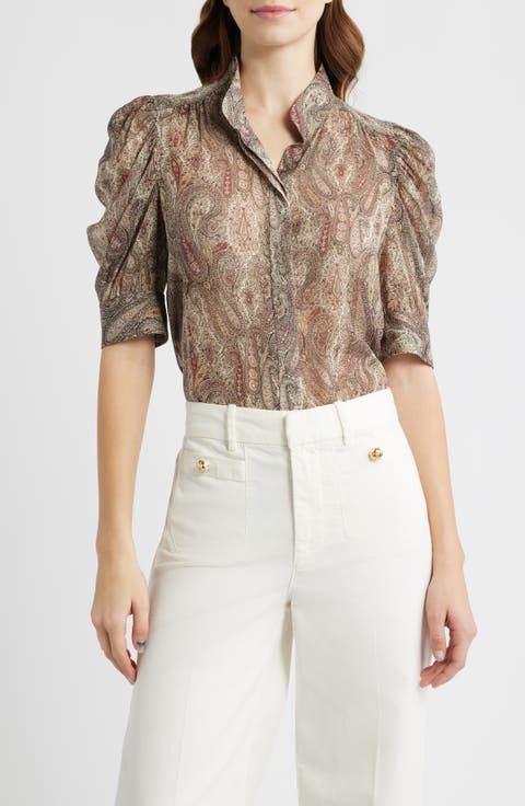 The Gillian Paisley Puff Sleeve Silk Shirt