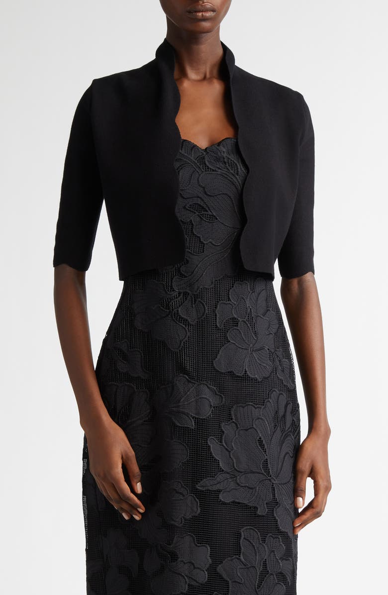 Lela Rose Scallop Trim Bolero, Main, color, Black