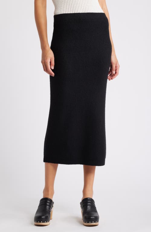 Bobeau Rib Sweater Midi Skirt in Black 