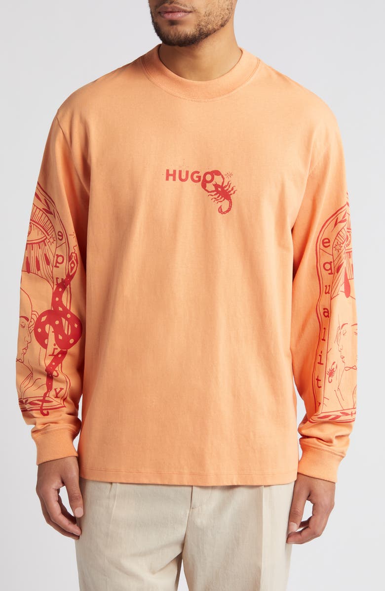 HUGO Dequaliom Graphic Long Sleeve T-Shirt, Main, color, 