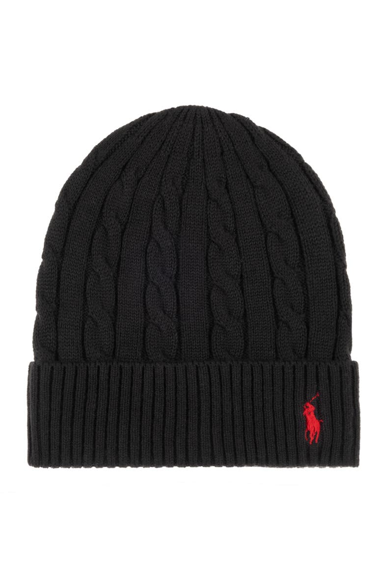 Polo Ralph Lauren Cotton Cashmere Cable Beanie, Main, color, Polo Black