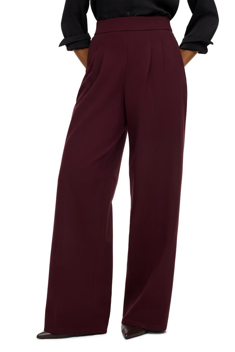 Ponte Pleated Wide Leg Pants, Main, color, FIG NOIR