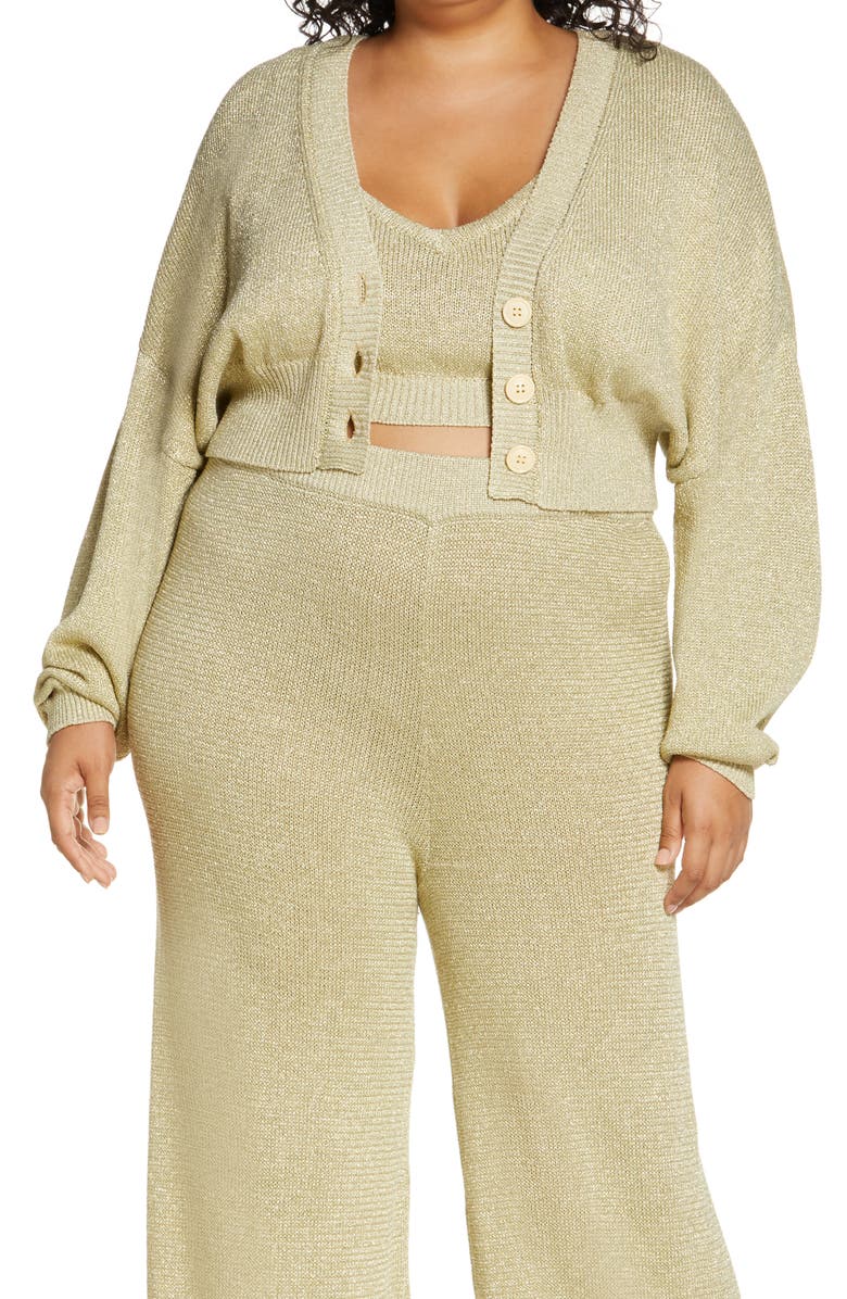 Open Edit Metallic Knit Twinset, Main, color,