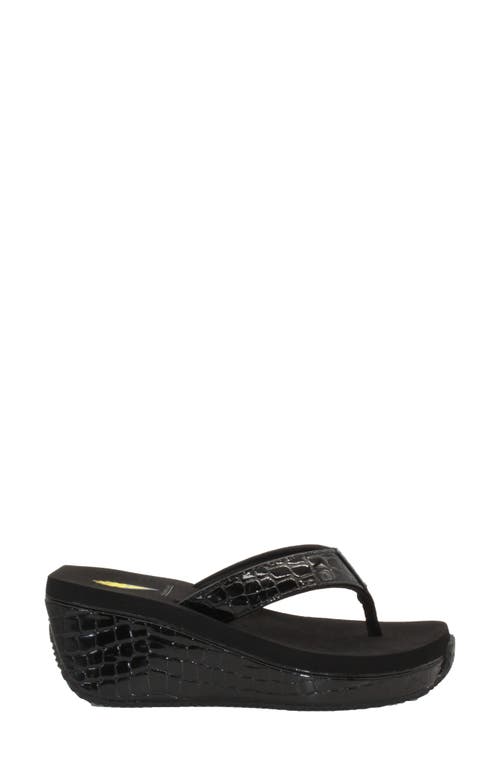 Volatile Frappachino Wedge Flip Flop In Black Crocodile Print