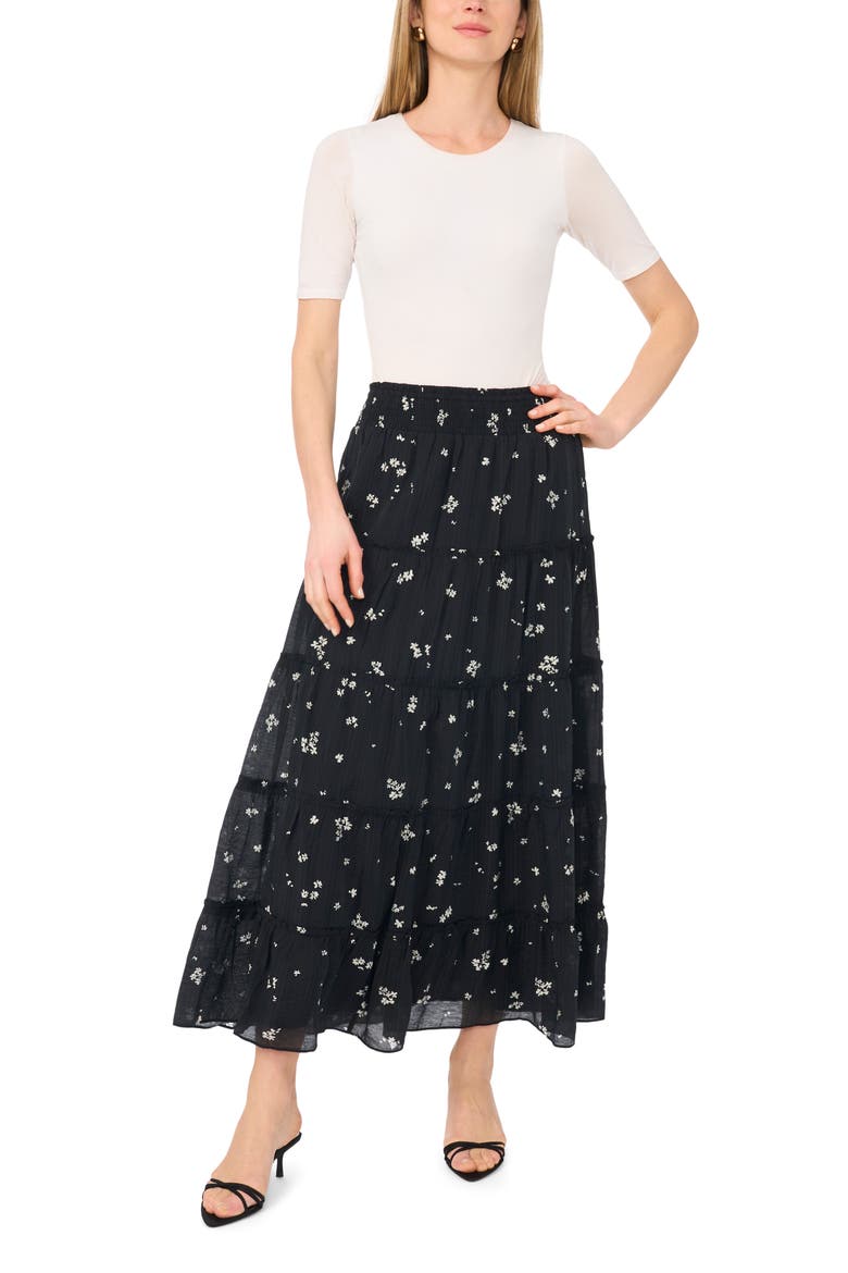 Floral Tiered Skirt, Alternate, color, RICH BLACK