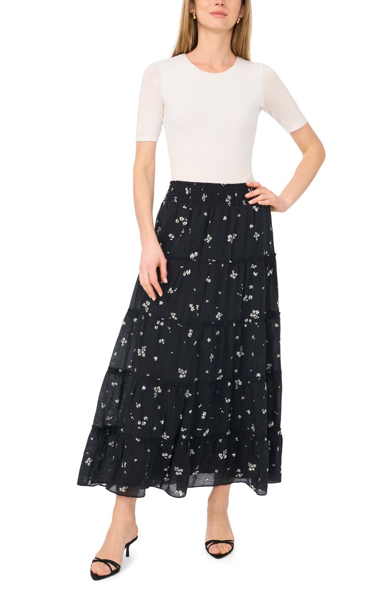 Vince Camuto Floral Tiered Skirt, Alternate, color, Rich Black