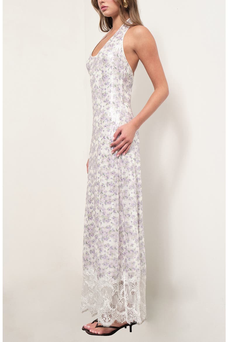 Apollo Floral Sequin Halter Neck Dress, Alternate, color, LILAC BELLFLOWER SEQUINS