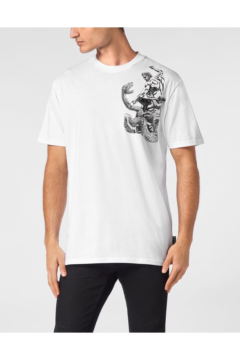 T-Shirt Round Neck Ss Tattoo Men, Main, color, white